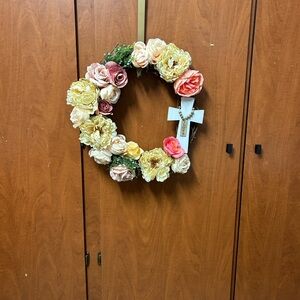 Floral Wreath with Cross Accent